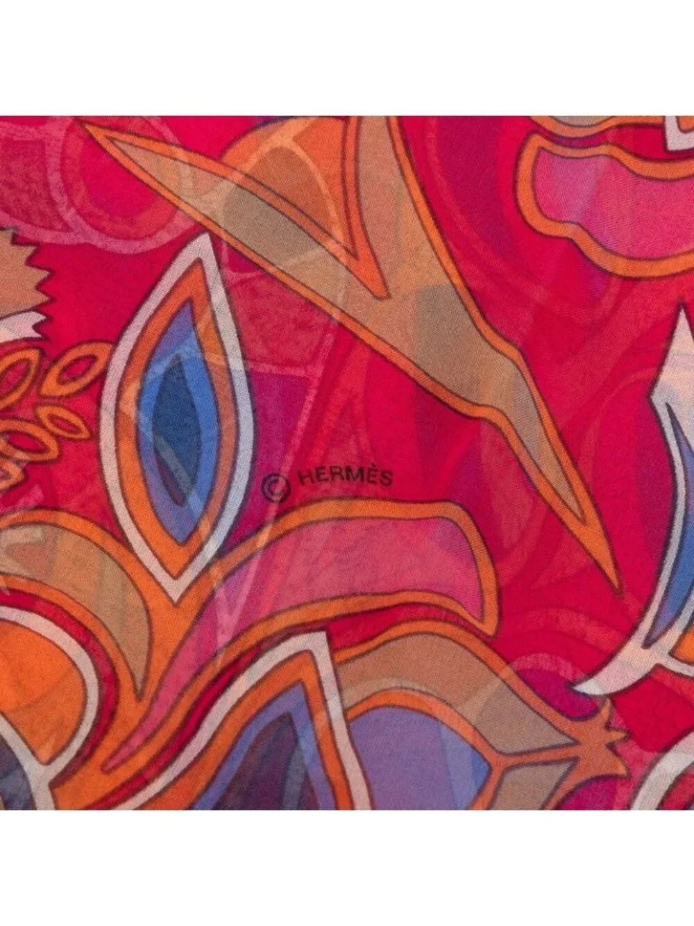 Hermes Long Shawl Large Red Multicolor Silk Scarf
